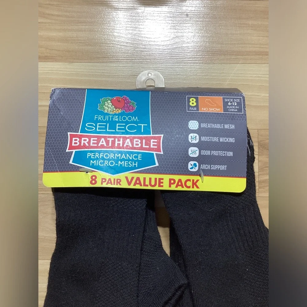 Fruit of the Loom Breathable Men's No Show Socks (Shoe Size 6-12) - 8 Pairs